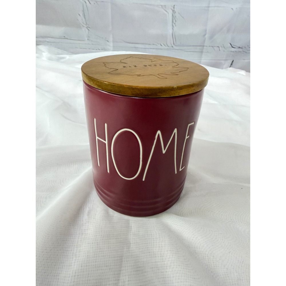 Rae Dunn Home Burgundy Ceramic Canister with Wood Maple Leaf Lid